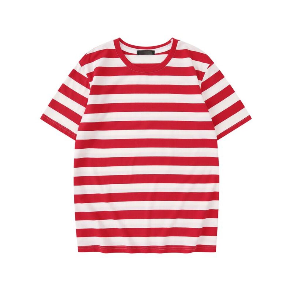 Striped Short Sleeve Crew Neck Casual Stripes T Shirt Red White
